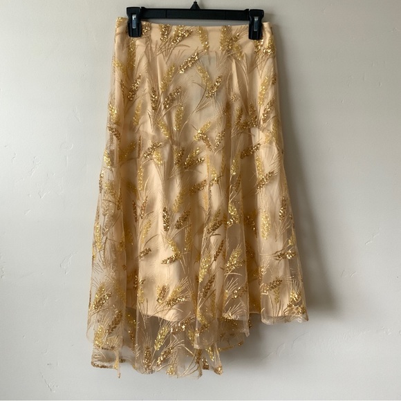 Anthropologie Eva Franco Ellen Gilded Wheat Skirt Embroidered Sequin Embellished - Picture 3 of 7